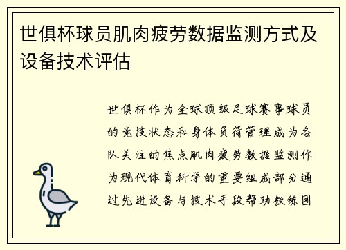 世俱杯球员肌肉疲劳数据监测方式及设备技术评估
